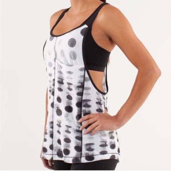 Lululemon Run: For Your Money Tank Seaside Dot White / Black Size 4 - Picture 1 of 8